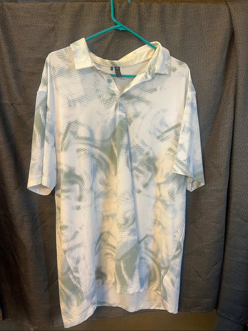 adidas Men's White Polo with Sage Green Abstract Print
